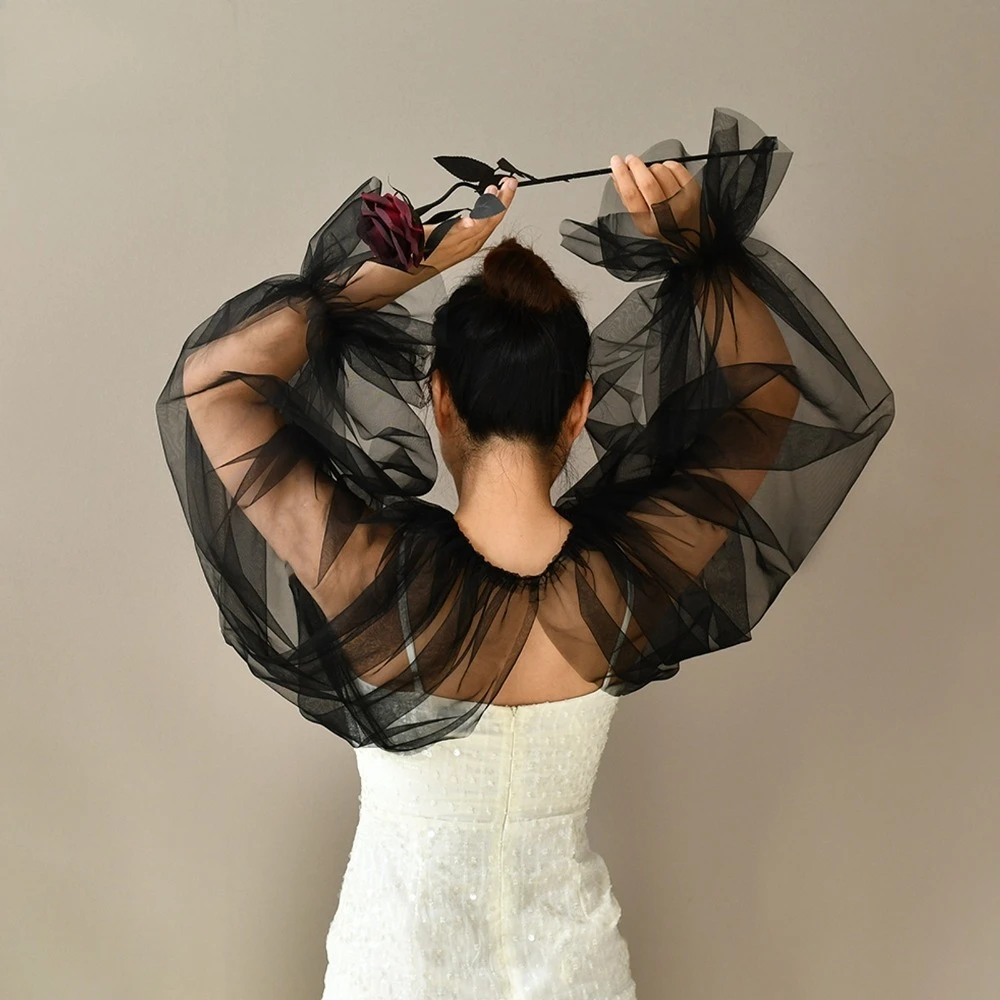 Xale de noiva de manga anexada com punhos queimados, bolero de casamento, acessórios de casamento sexy, adereços de casamento, festa noturna de casamento