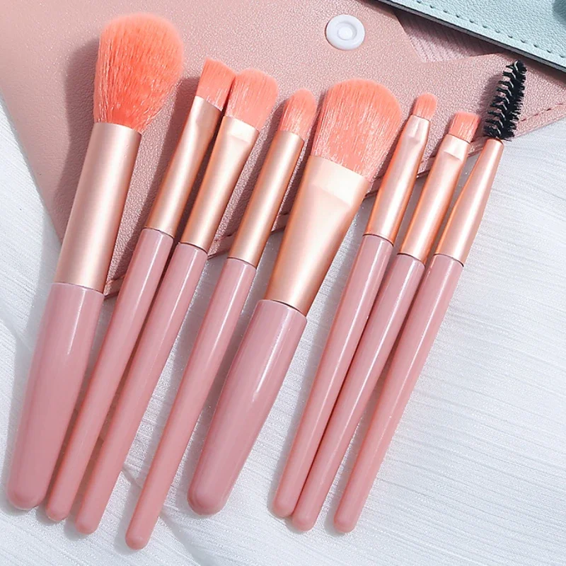 8 pçs pincéis de maquiagem portátil conjunto com saco feminino cosméticos sombra de olho blush pó sombra fundação blush cosméticos ferramentas de beleza