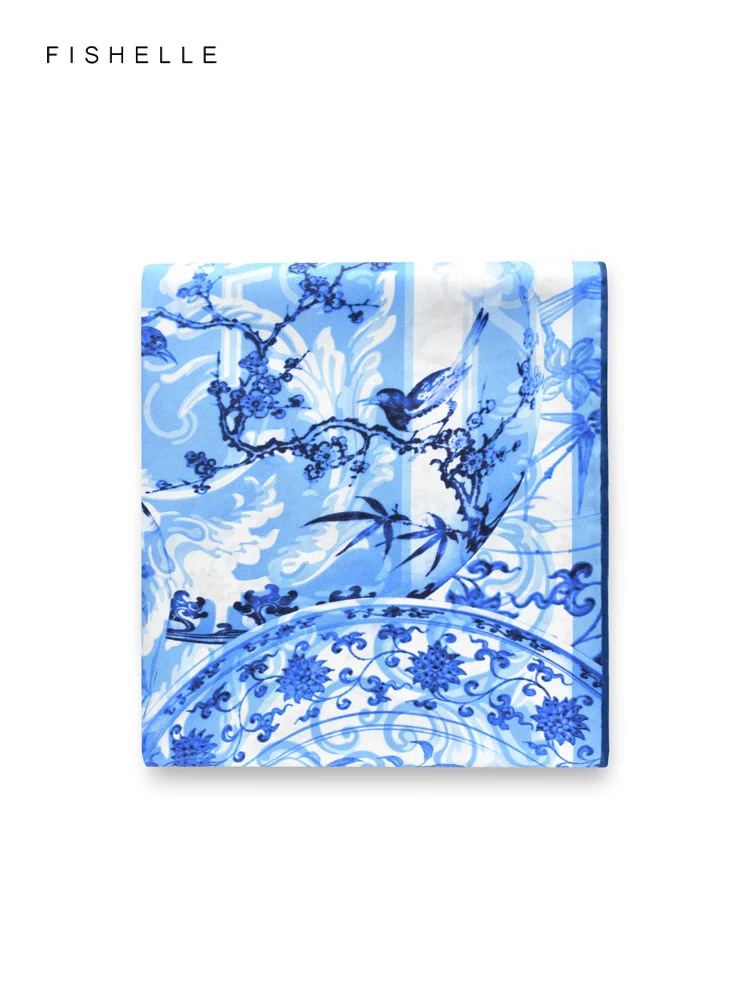 

Blue flowers birds 100% natural silk scarf square head scarves twill luxury gift women wrap bandana hijab shawl lady neckerchief