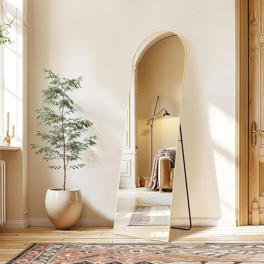 

Зеркало в полный рост, 59x16 дюймов, настенное, с ударопрочным стеклом, высокая арочная алюминиевая рама для спальни и гардеробной, золотое