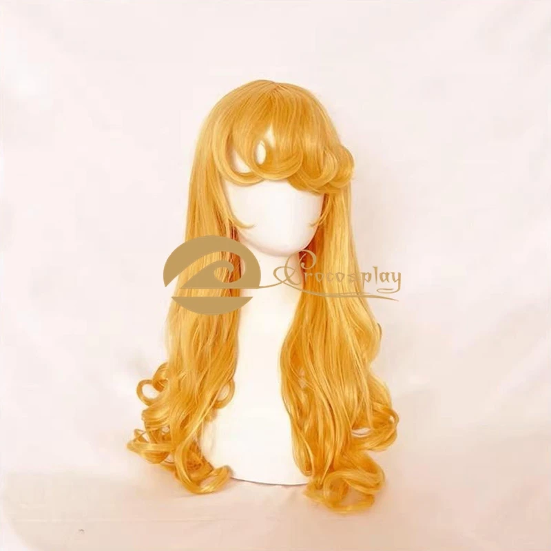 Peluca de Cosplay de princesa Aurora para mujer, pelo largo y rizado, accesorios para Halloween