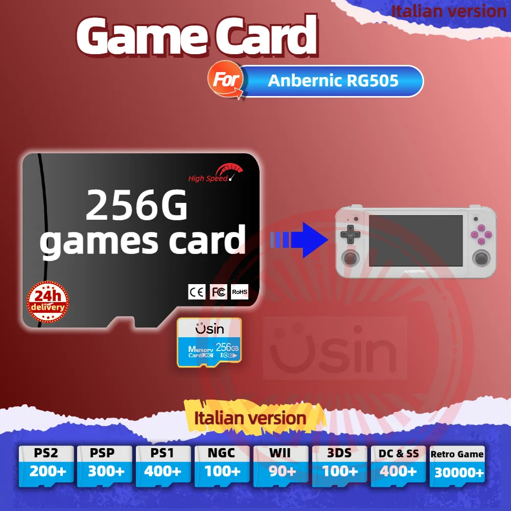 Memory Game Card For Anbernic RG505 RG406V Italian version Retro PS2 PSP Games Android Gaming portable Console SD TF 256G