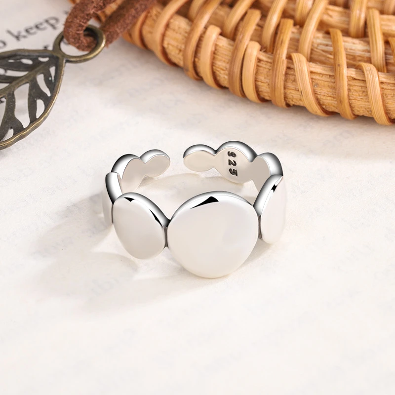 Sole Memory Geometric Circles Smooth Ins 925 Sterling Silver Resizable Opening Ring For Women Luxury Jewelry RI1110