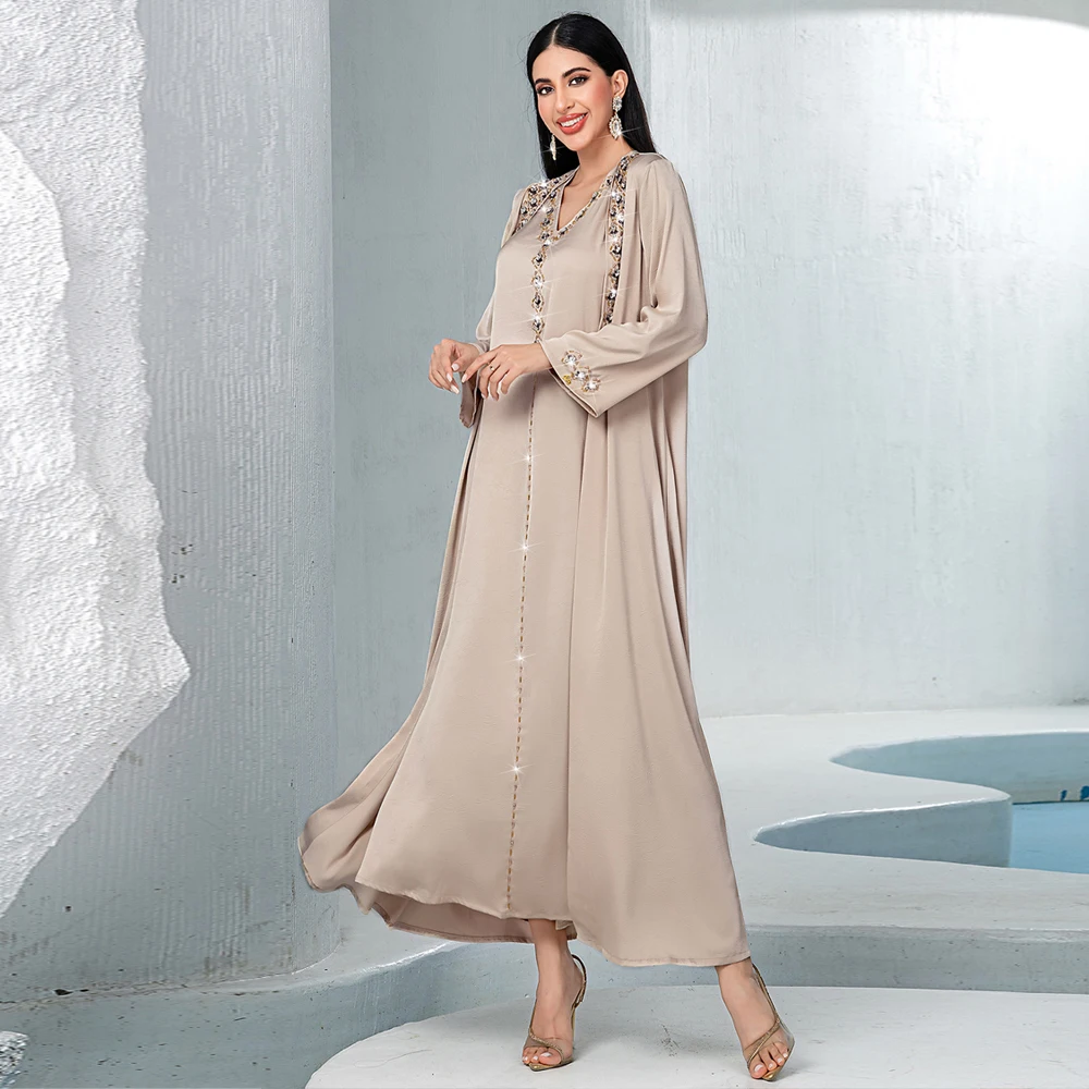 Eid 2 Piece Set with Inner Dress Party Abaya Women Ramadan Cardigan Long Dress Suits Kaftan Vestidos Largos Robe Jalabiya Kebaya