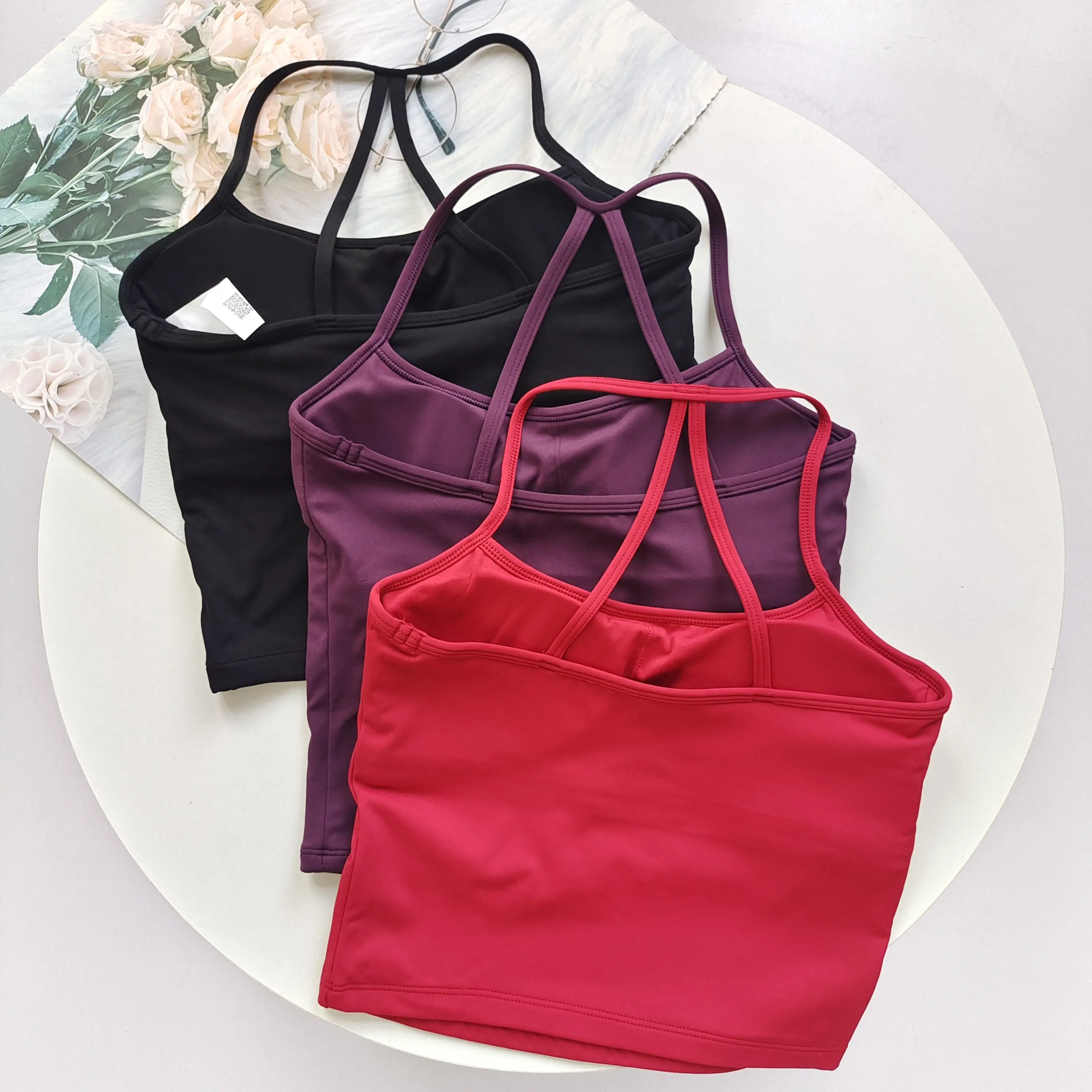 Nude Sports Bra Scrunch Push-up High Support Adjustable Thin Shoulder Strap Yoga Tank Top Women's Fitness Underwear Top