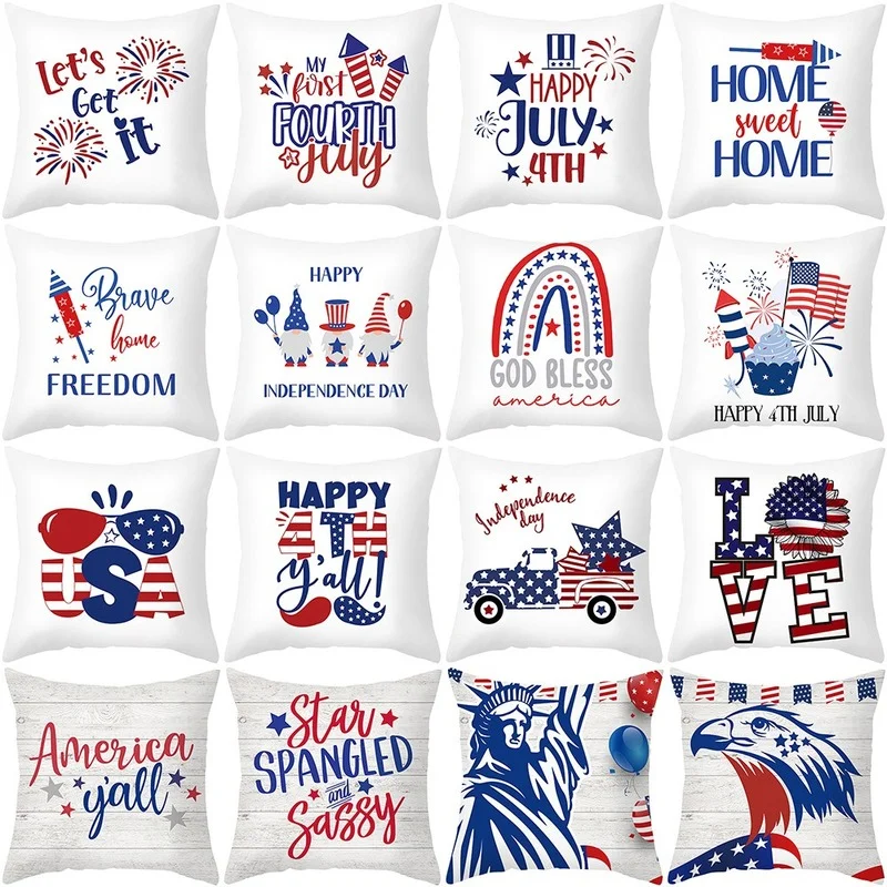 

USA July 4th Independence Day Gifts Sofa Decor Throw Pillow Case Home Decorative Cushion Cover Fireworks Printed Pillows Cover