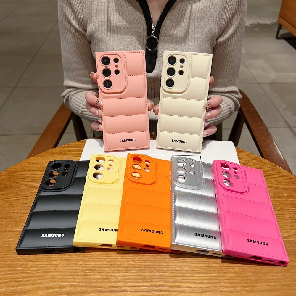 Original Soft Down Jackets Case For Samsung S26 S25 S24 S23 Ultra Plus S24 FE Coque A56 A55 A25 A35 A15 Camera Protection Cover