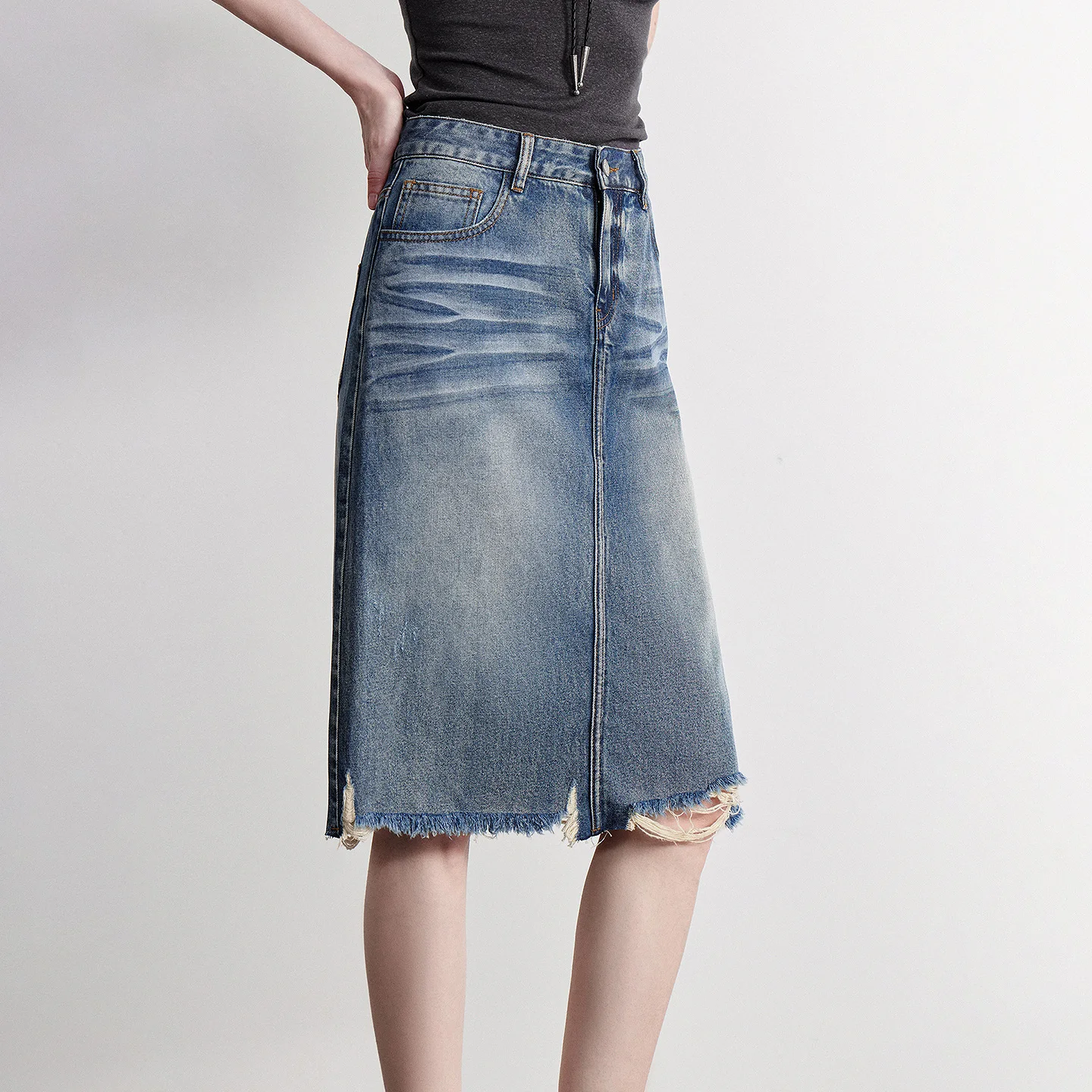 TOYOUTH Women Denim Skirt 2026 Summer New Lyocell Cotton Straight Denim Skirt