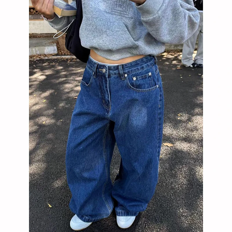 Jean Baggy Emo pour femmes, Vintage, bleu, Y2k, rétro américain, Harajuku, pantalon en Denim, esthétique des années 2000, surdimensionné, petit ami