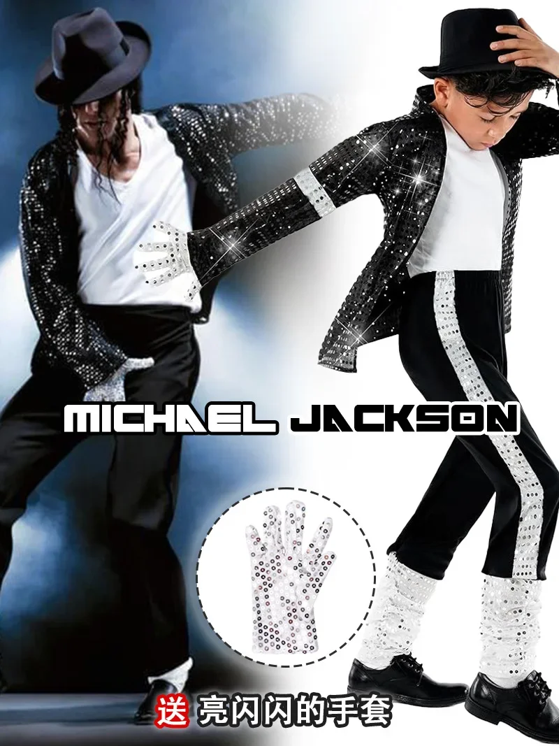 Boy Michael Jackson Billie Jean Cosplay Black Suit Dance Disco Halloween Fancy Dress Up 80s Pop King Costume