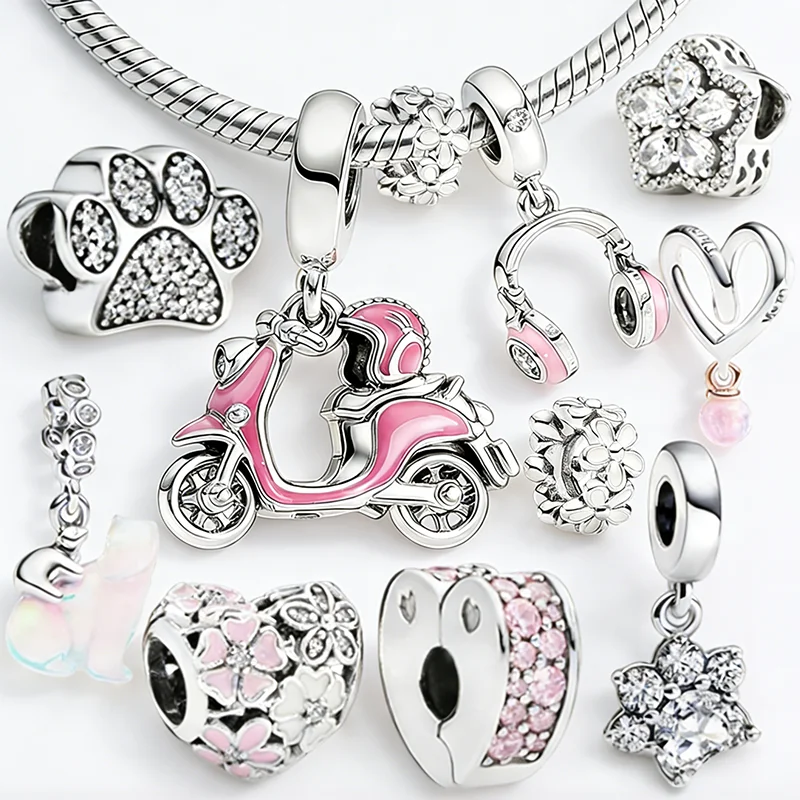 

Хит продаж: DIY-аксессуары для мотоциклетных наушников, серия «Цветочный розовый», шармы-подвески-клипсы, подходят для оригинальных европейских украшений на базе «змеиной кости», подарок