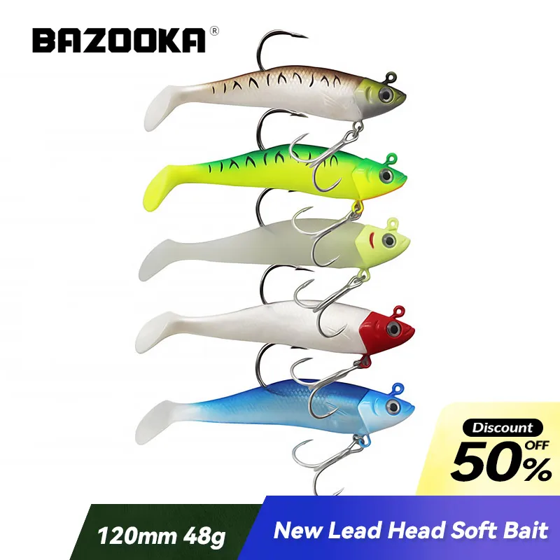 

Bazooka Fishing Lure Noctilucent Lead Head 38g48g Soft Bait T tail fish Wobblers Tackle Swimbait Pike bionic fish freshwater