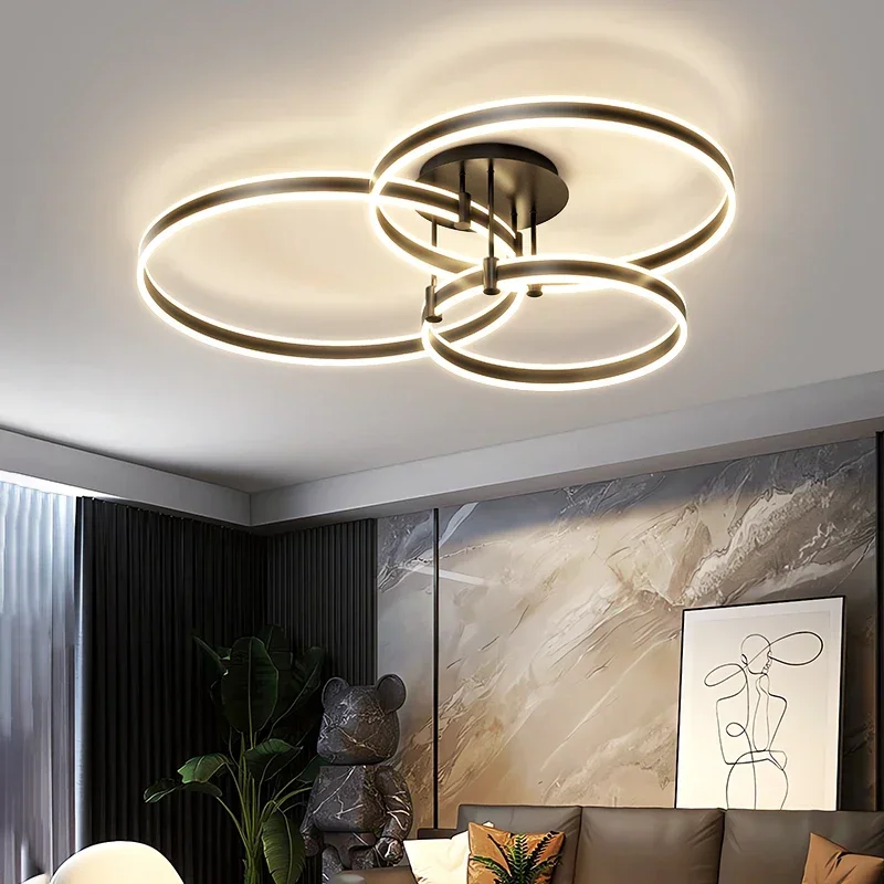 Modern Led Ring Living Room Chandelier Light Luxury Circular Pendant Lamp Dining Table Hanging Lights Dimmable Lighting Fixtures