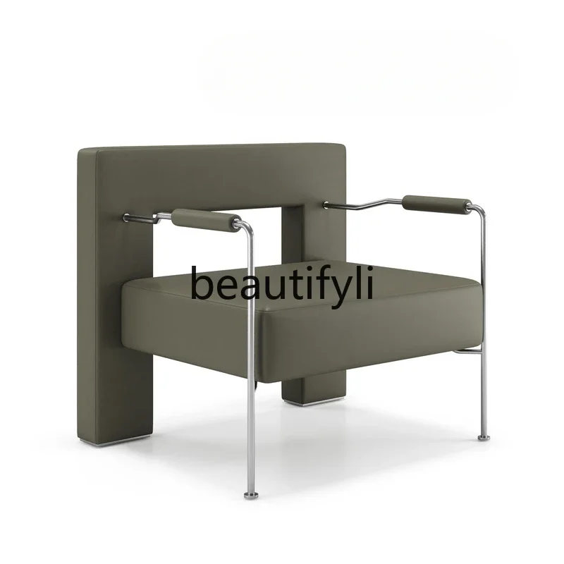 

Rose Lounge Chair, Modern Simple Stainless Steel Real Cowhide Living Room with Armrest Lounge Chair