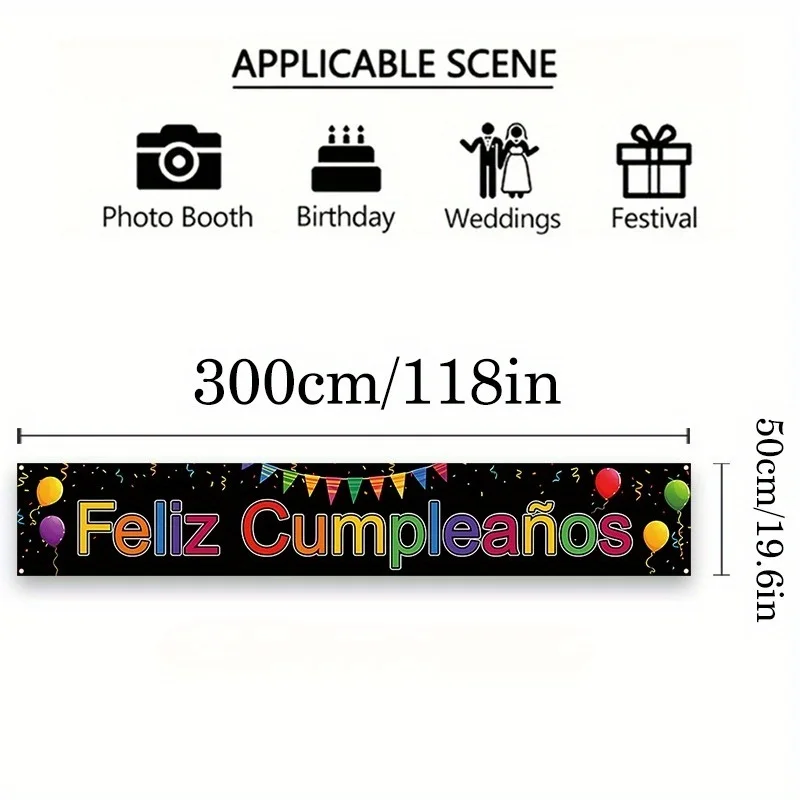 Feliz Cumpleaños Gartenbanner, Spanisches Happy Birthday Schild mit Luftballons & Wimpelkette für Outdoor-Geburtstagsfeier-Dekoration – Detail 5