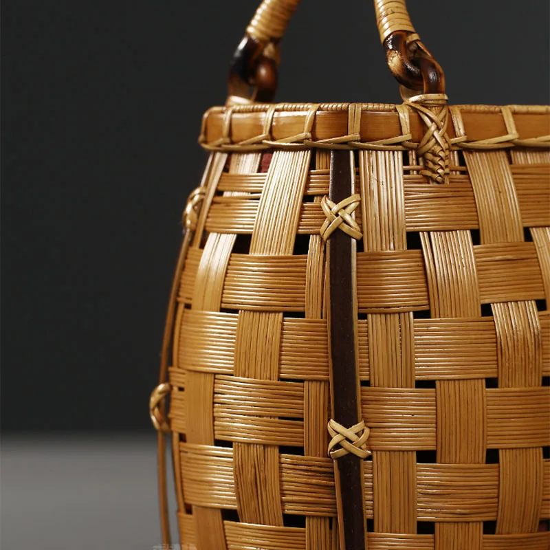 Luxury Designer Handbags Hand Woven Bamboo Women\'s Handbag Trend Summer Beach Bags Fashion Mini Female Tote Tea Set Storage Bags