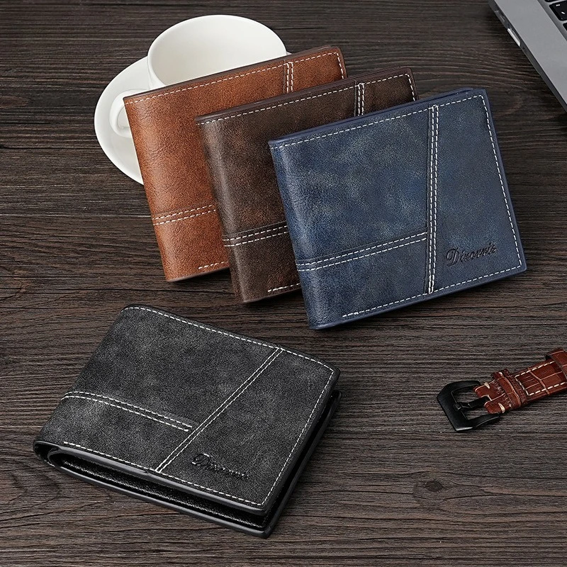 Neue Herren-Kurzgeldbörse Retro Horizontale Herrenbrieftasche Einfarbig 2-Fach Faltbare Geldbörse für Männer