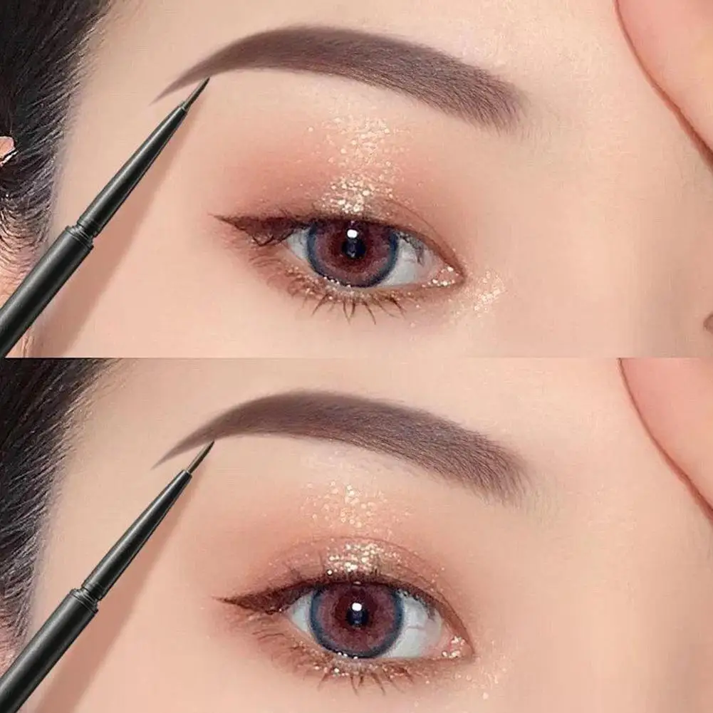 EyeblogugPays l-Crayon à sourcils à double tête, mince, triangulaire, longue durée avec pinceau, mécanique, résistant à la transpiration, outil de maquillage 2 en 1