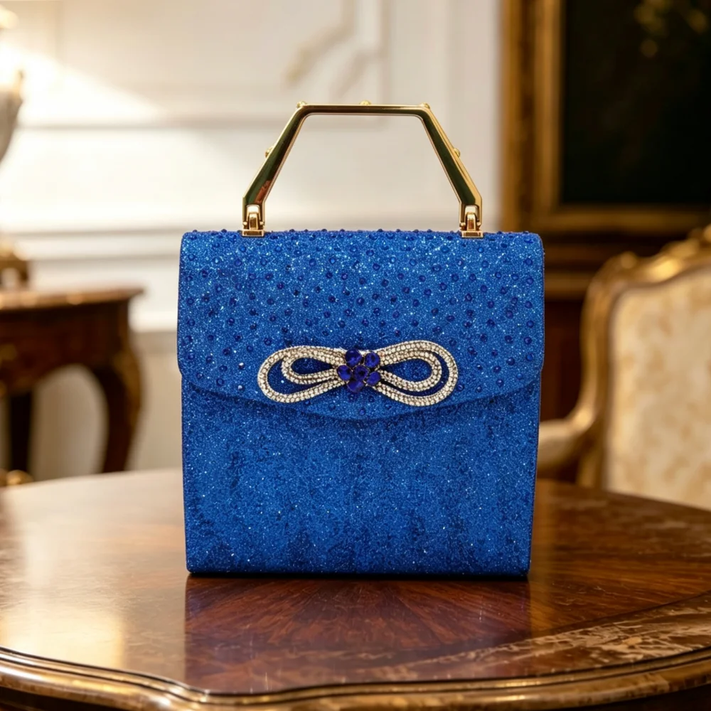 Luxuriöse Designer-Abendtasche für Damen mit Schleife, Wasserdiamanten und Kristallen – Modische Diamant-Handtasche für Partys – Detail 10