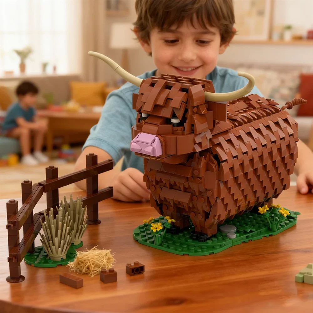 MOC – briques de bétail des Highlands, blocs de construction d'animaux kyloe, modèle à assembler, jouets éducatifs pour enfants, cadeaux de bricolage