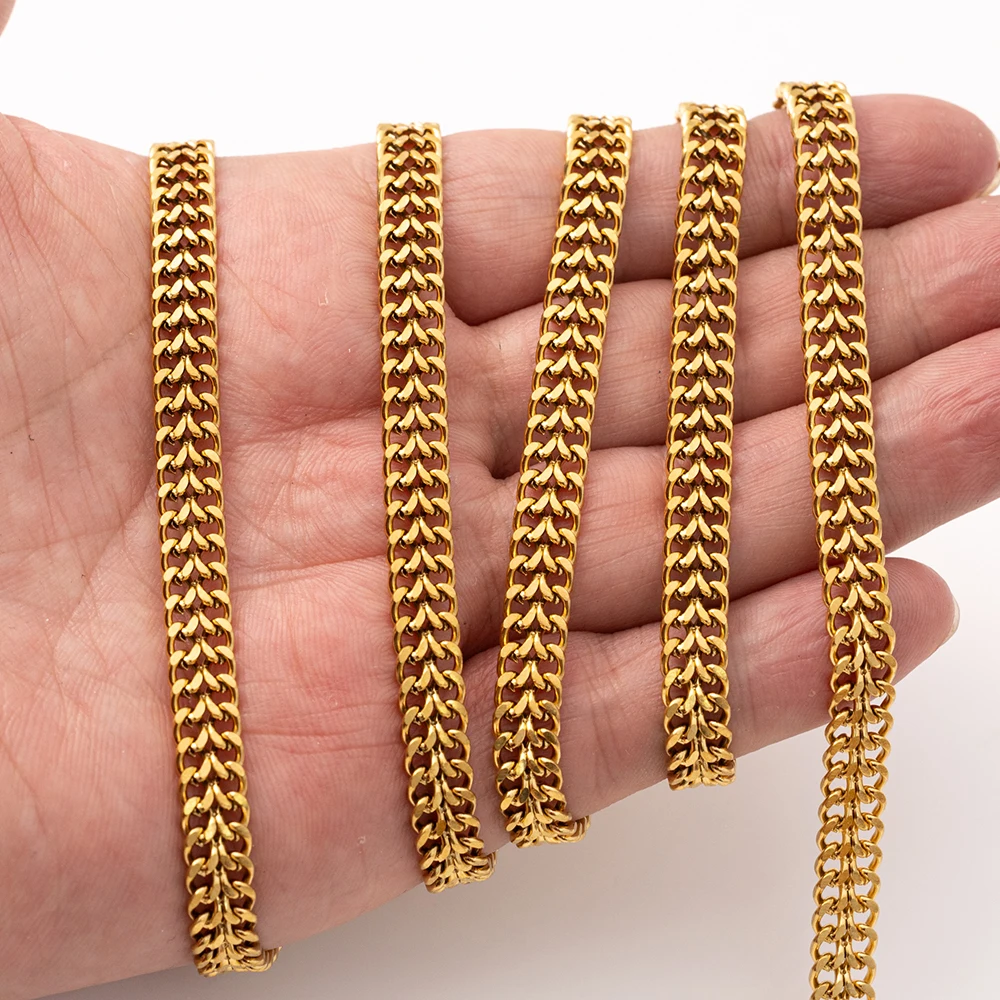 1metet 5/6.8/8mm 18K Gold PVD Plated  Stainless Steel Curb Link Chains for DIY Punk Necklace Bracelet Jewelry Making Women Men image 3