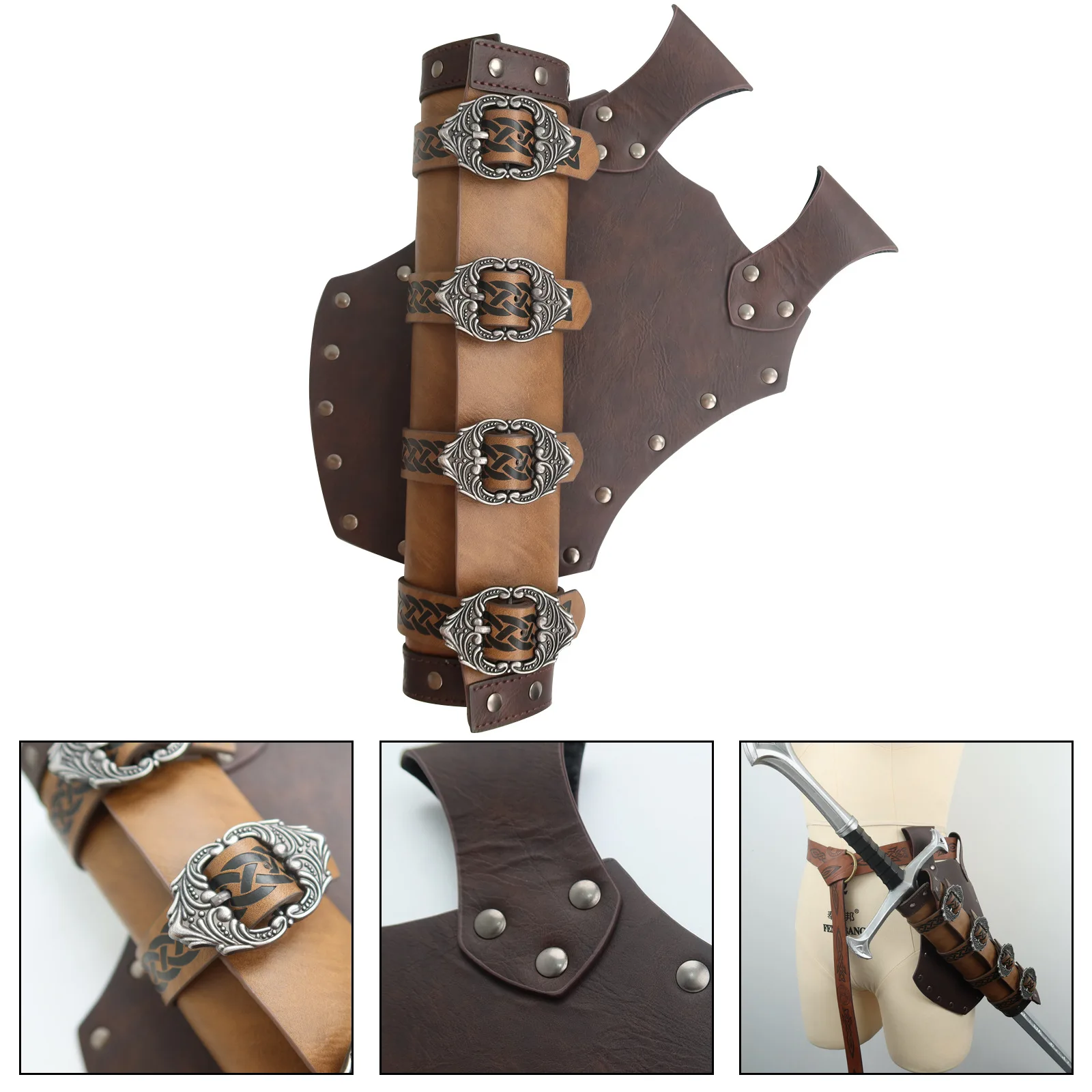 Medieval Retro Embossed Sword Belt Pouch Viking Style Arm Guards Knight Costume Cosplay Anime Accessories