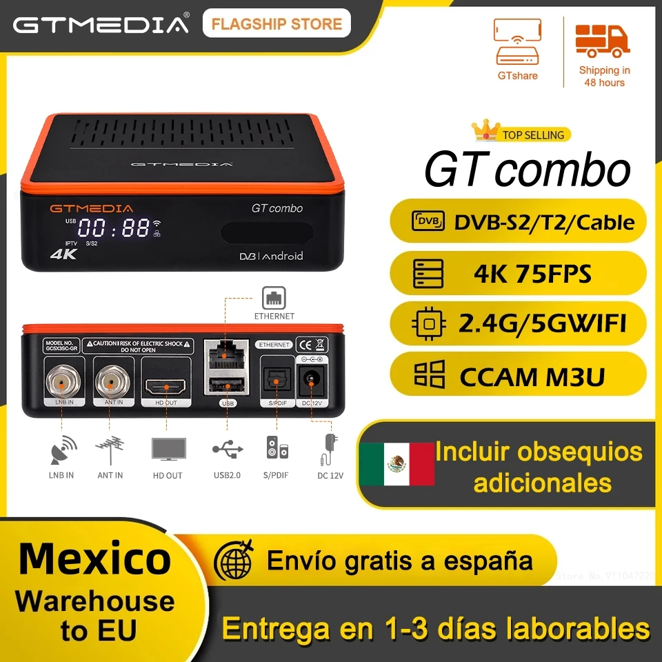 

GTMEDIA GT COMBO satellite receiver with keyboard I8 DVB-S2/T2/C Android 9.0 TV BOX Amlogic S905X3 4K HD satellite receiver stock in Mexico