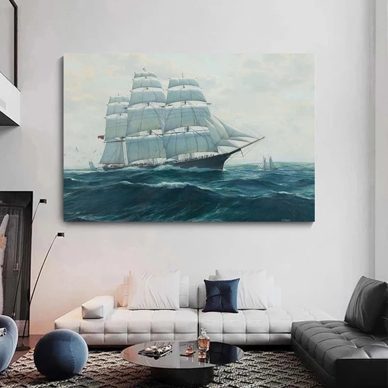 Retro Pirate Ship Sailing Sea Sailing Boat Storm Seascape Poster Canvas Painting Wall Art Picture HD Printed Room Home Decor