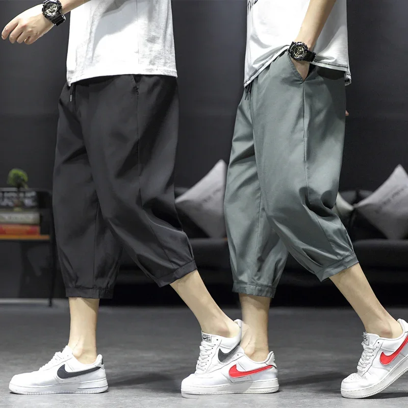 

Cropped Pants Men's Shorts Summer Ice Silk Fashionable Straight Large Size Sports Casual Pants