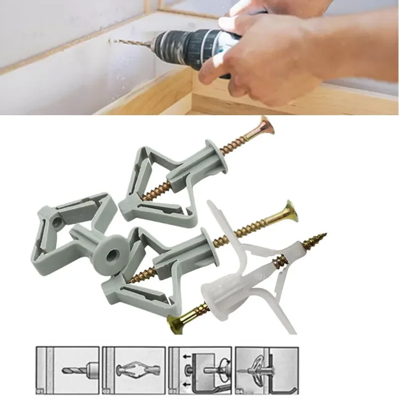 Practical 100pcs Plastic Expansion Drywall Anchor Kit with Screws Self Drilling Wall Home Pierced for Gypsum Board Fiberboard