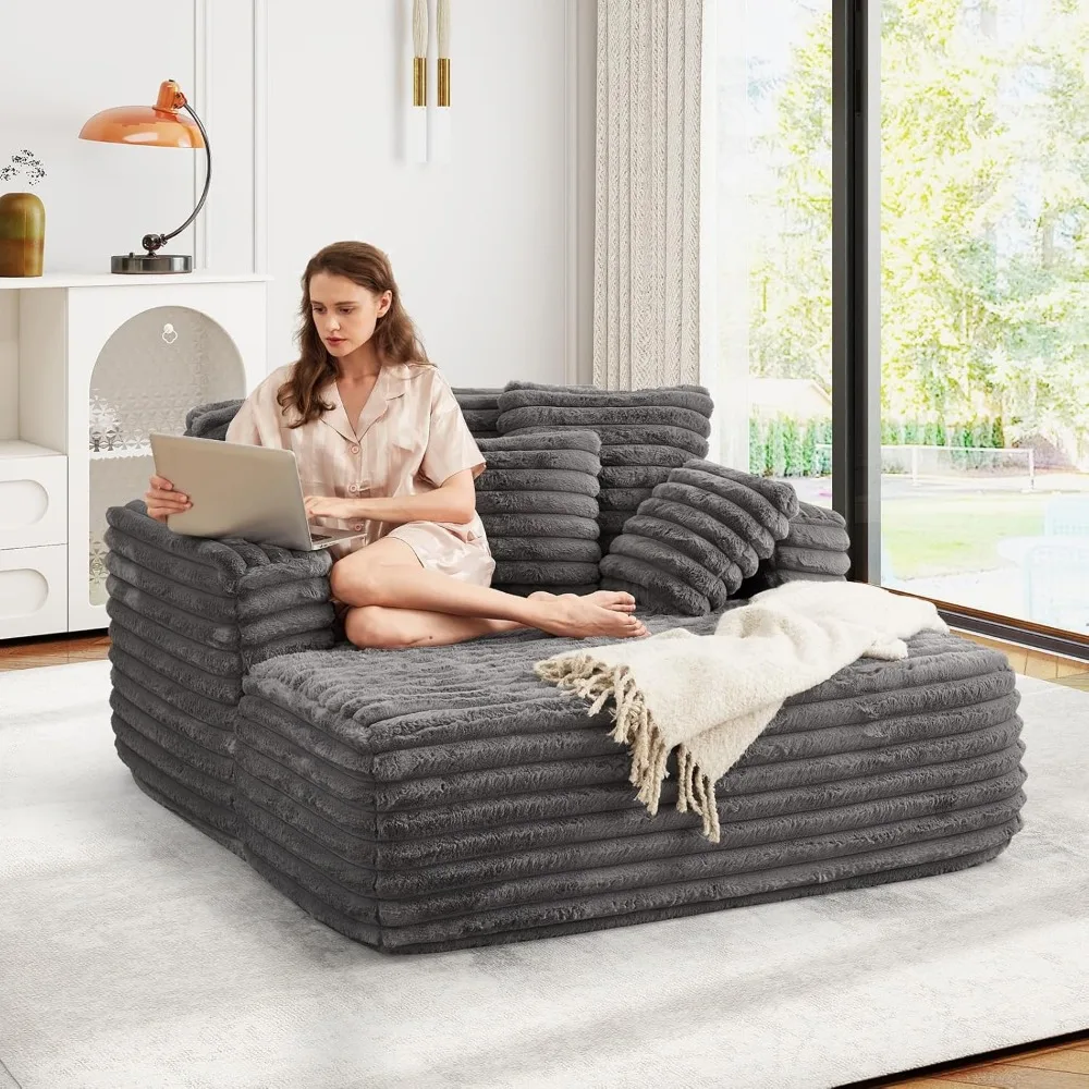 "Sedia chaise longue oversize in pelliccia sintetica felpata larga 56 pollici con divano letto e cuscini"