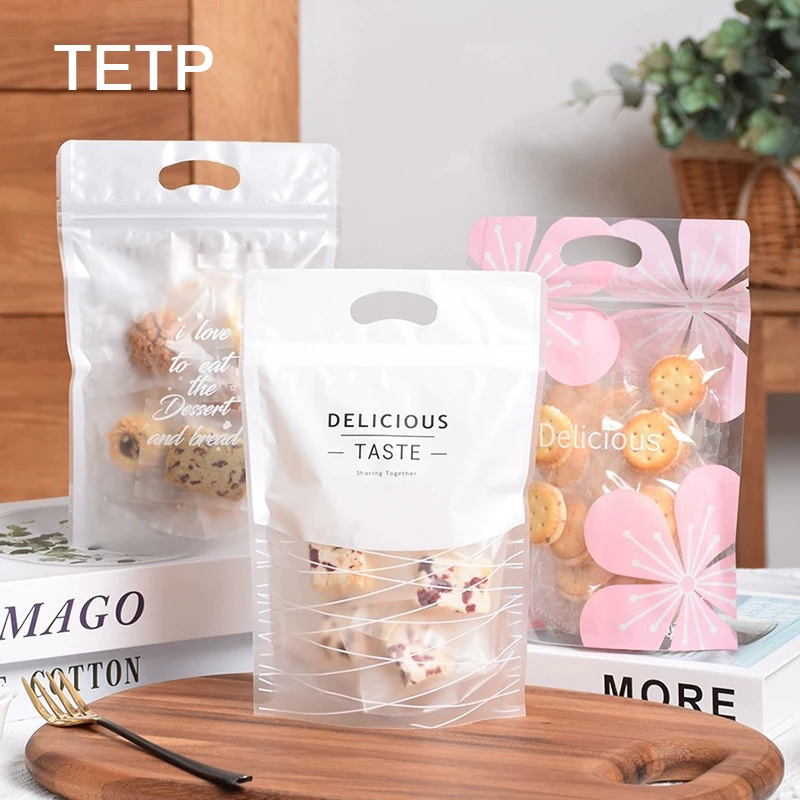 

TETP 50Pcs Cookies Packaging Bags With Handle Home Party Handmade Cake Candy Biscuit Lollipop Chocolate Nuts Decoration Favors