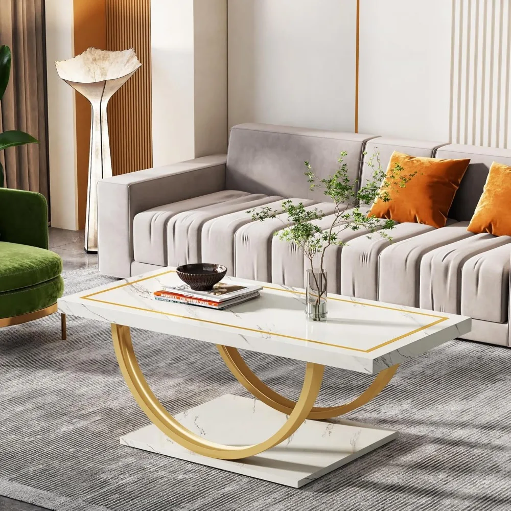 Modern Coffee Table, Rectangular Coffee Table in The Living Room, Artificial Wood Coffee Table, Heavy-duty Metal Frame