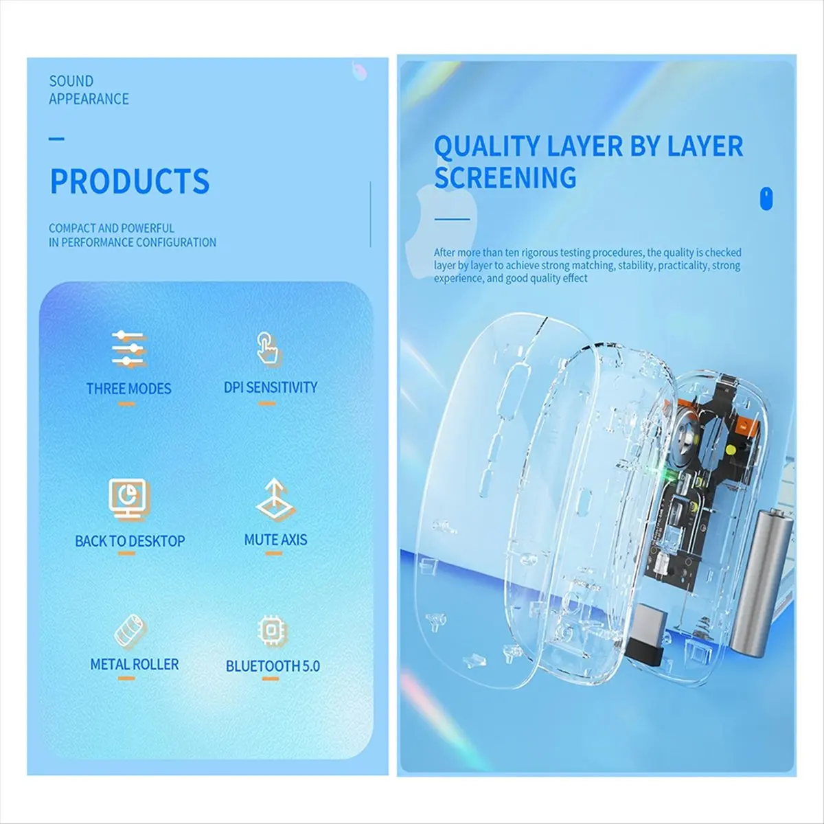 【A19R】2400DPI Bluetooth Mouse Full Transparent Cool Silent Dual Mode 2.4G500Ah Rechargeable Ergonomic Universal Silver