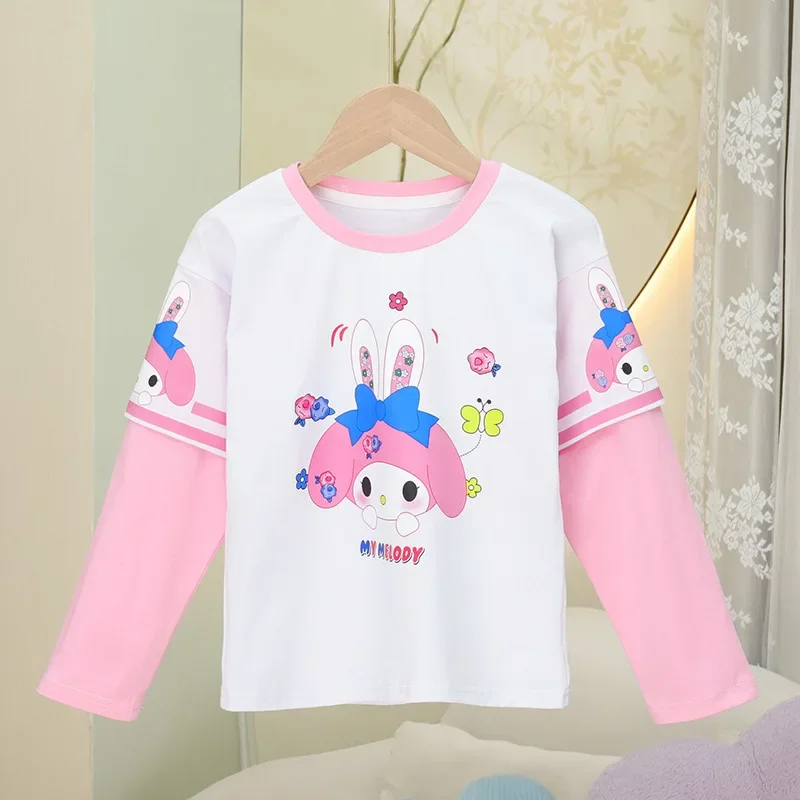 Primavera autunno Cinnamoroll Kuromi Anime Kawaii Leisure Baby maglietta a maniche lunghe Cute My Melody Base abbigliamento con cappuccio regali giocattoli