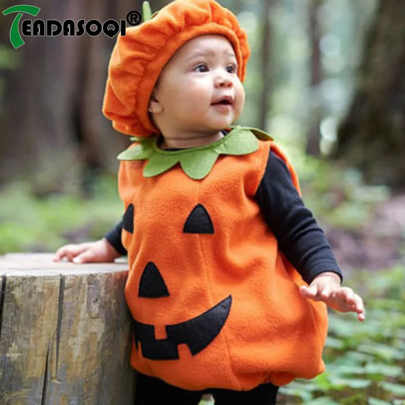 

Instagram New Baby Halloween New Children's Clothing Cute Round Neck Sleeveless Pumpkin Hoodie with Hat