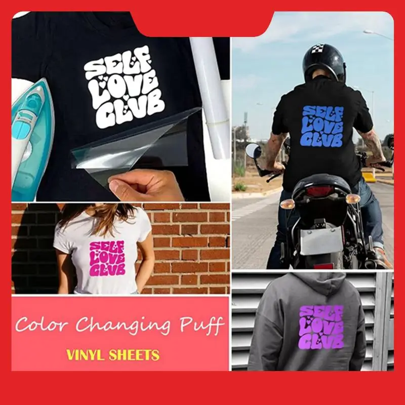 UV Color Changing Puff Vinyl Heat Transfer 3D Foaming Heat Transfer Vinyl - 6 Sheets Color Changing Puff Vinyl 12X10inch Durable