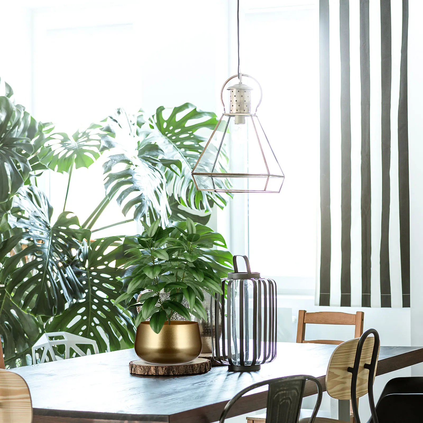 Wrought Iron Vase Flower Pot Planting Pots Indoor Bonsai Standing Succulent Planter Golden Container Decorative #5