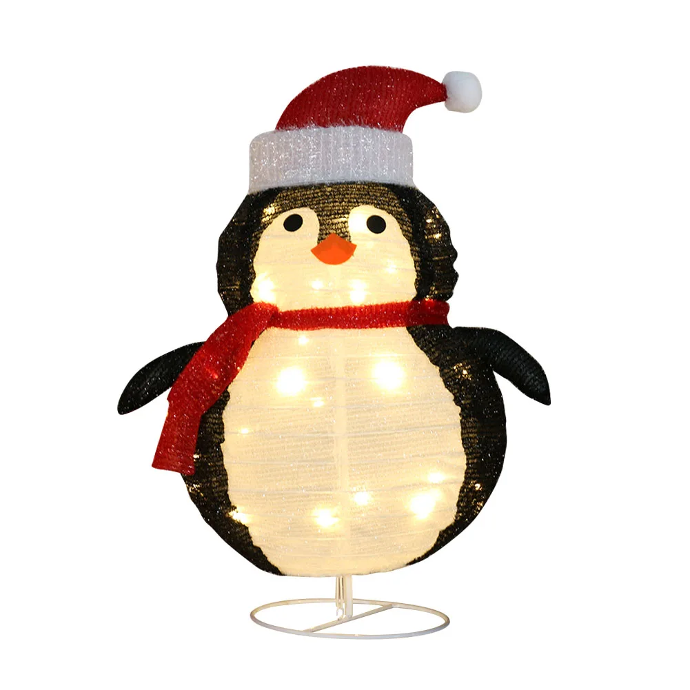 Light Up Snowman IP65 Waterproof Lighted Christmas Penguin 40 LED Light Battery Operated Timing Dimmable for Home Xmas Ornaments