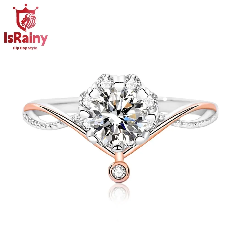 

IsRainy VVS1 D Color 6.5MM Round Cut Moissanite Diamond Ring For Women Wedding Anniversary 925 Sterling Silver Fine Jewelry Gift