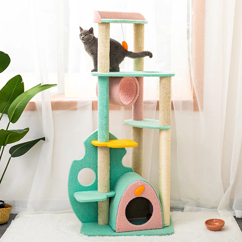 

Cute Cat Climbing Frame Large Pets Cat Tree Tower with Sisal Covered Scratching Post Cozy Condo Plush Perches and Fluffy Balls