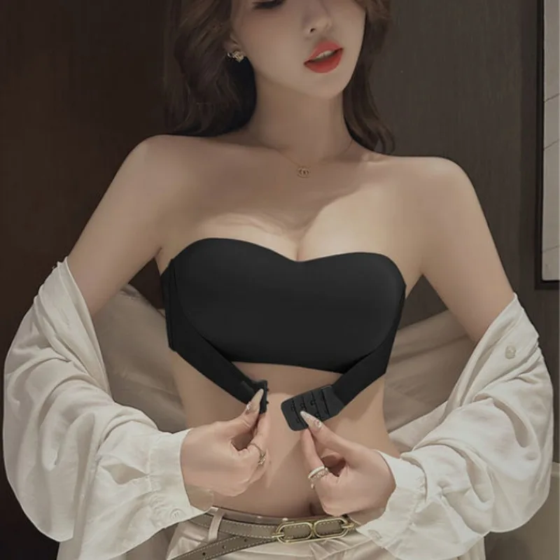 Strapless Bra for Women with Small Breasts Push-up Non-slip Invisible Tube Top Front Buckle Seamless One-piece Bra Cup