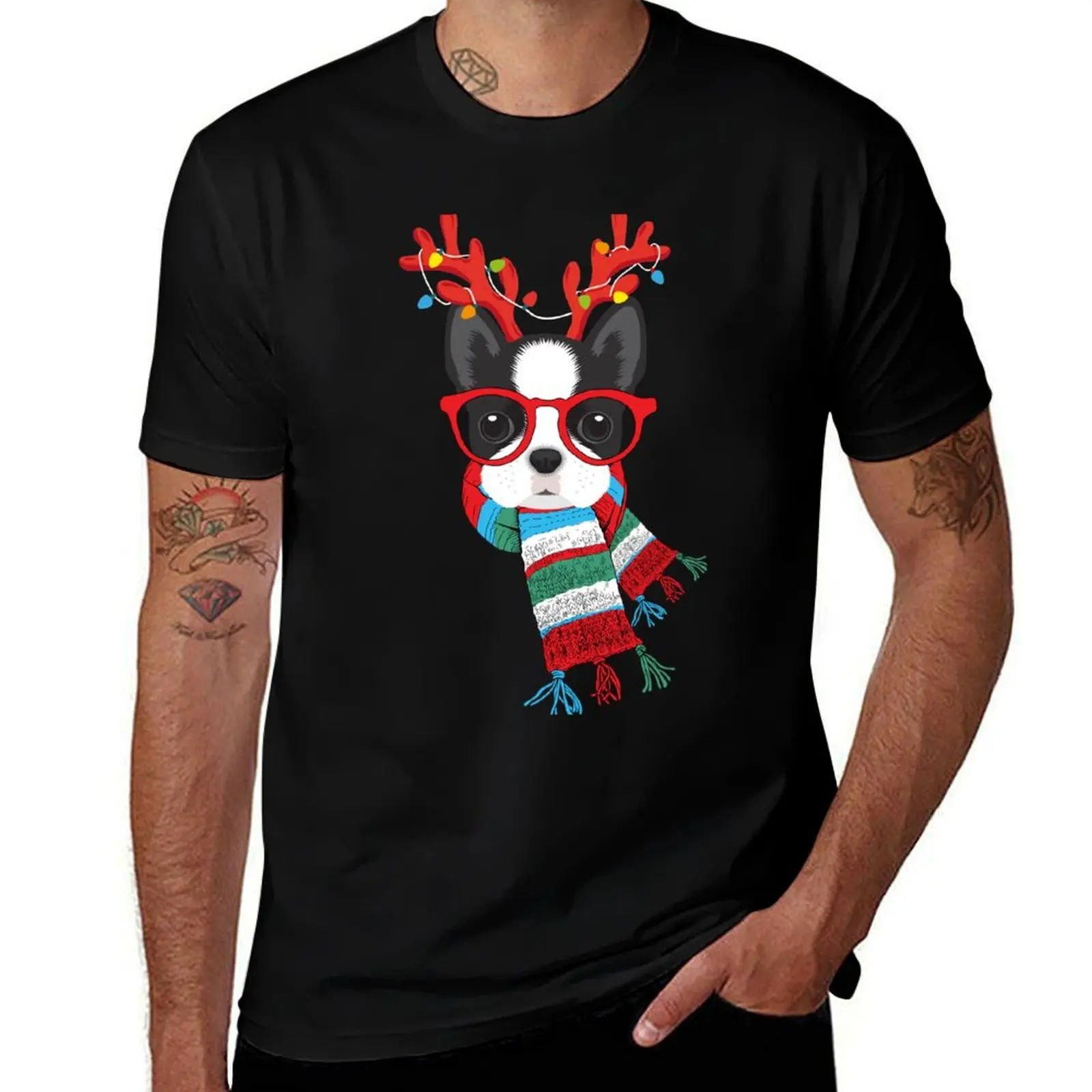 

Lights Holidays brand Boston shirt T-Shirt Terrier 100% Xmas cotton cotton 100% Reindeer Christmas t men luxury tshirt