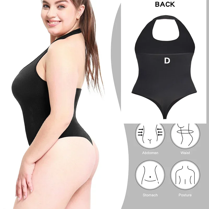 Guudia halter pescoço barriga controle bodysuits tanga corda ternos do corpo compressa shapewear virilha aberta sexy sem costas corpo terno