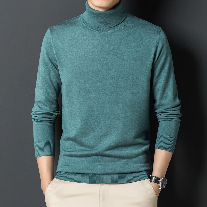 

Top Grade Mens Silk Wool Knitting Clothing Autumn & Winter Turtleneck Soft Silk Sweater Male High Collar Slim Wool Jumpers