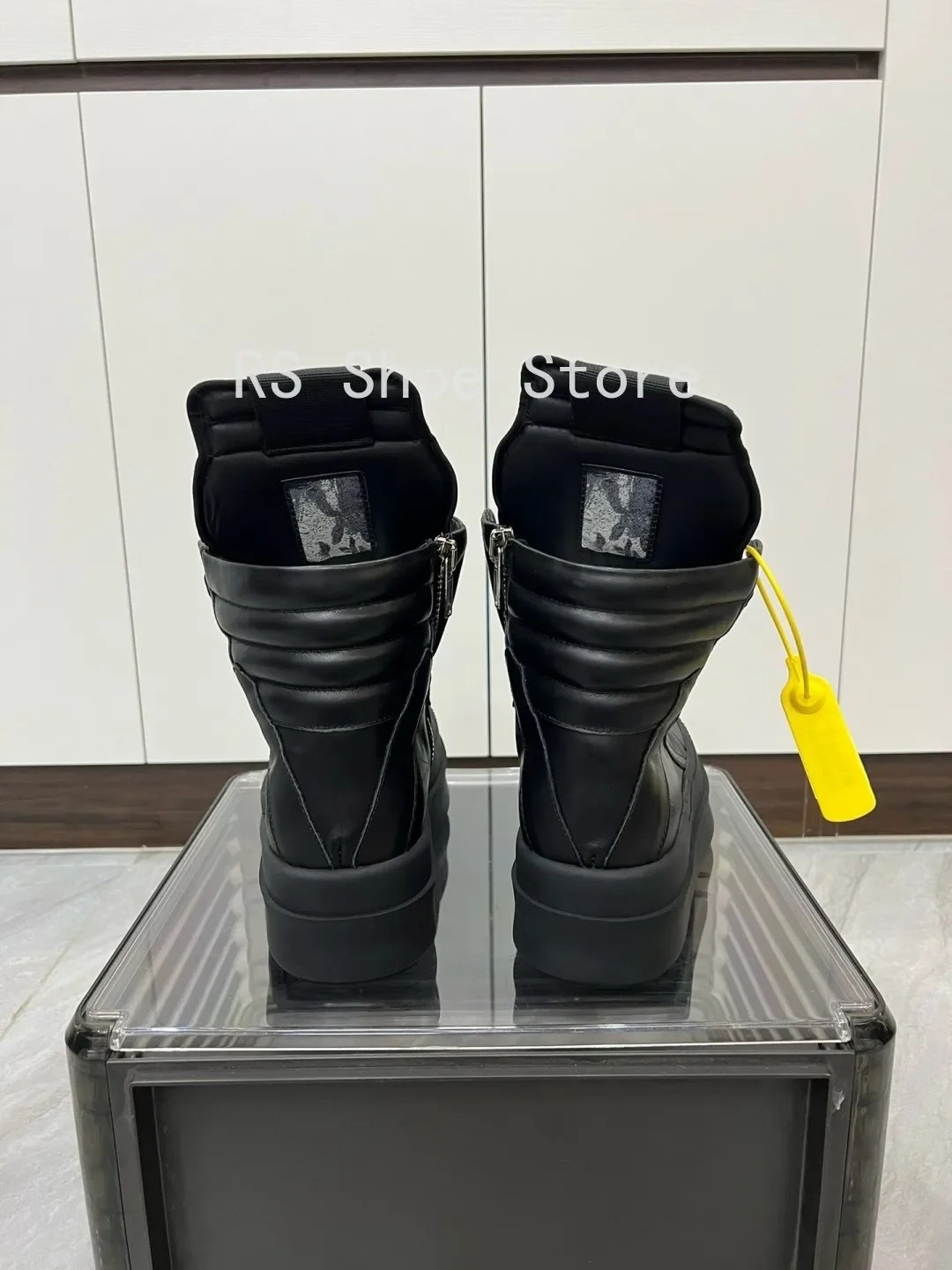 Ro الكلاسيكية مصمم الرجال حذاء النساء حذاء رياضة كامل جلد أسود حذاء بوت بطول الكاحل عالية أعلى حذاء كاجوال سستة 6 سنتيمتر سميكة وحيد الأحذية