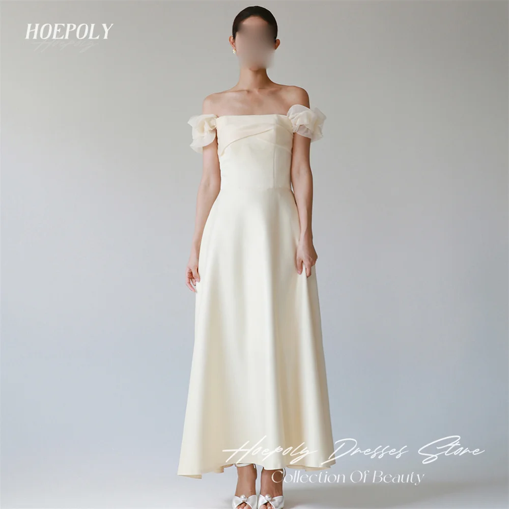 

Hoepoly Fashion Strapless Off The Shoulder Sleeveless A Line Long Prom Gown Ankle Length Backless Classy Evening Dress 프롬드레스