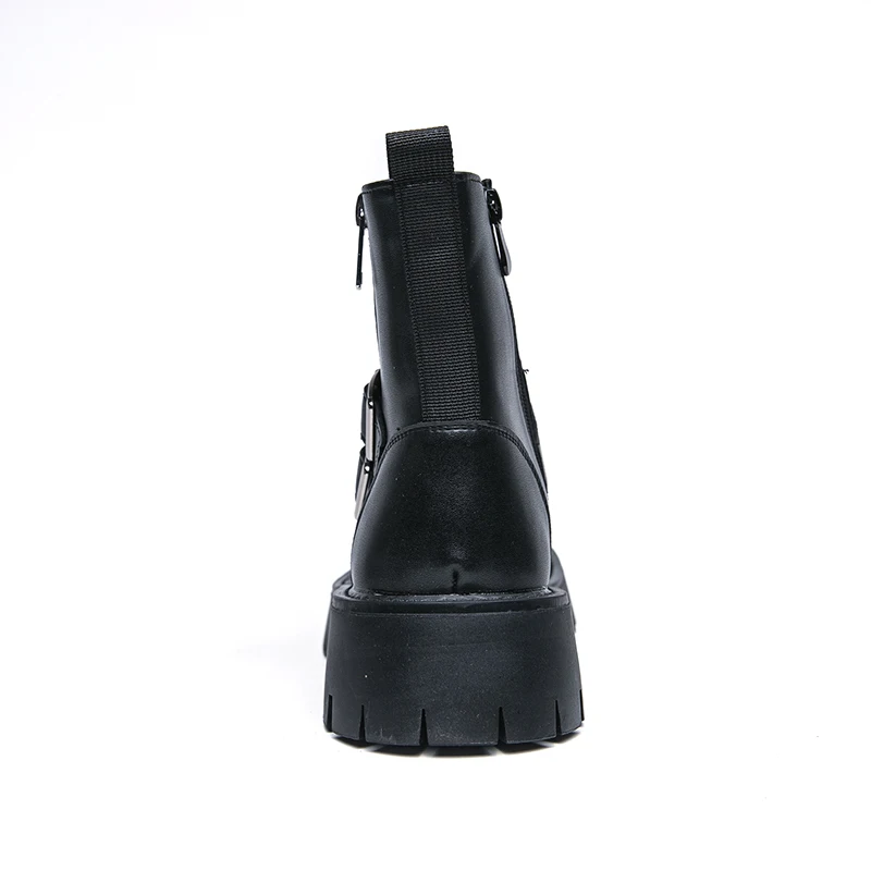 New Black Motorcycle Boots for Men Brown Lace-up Round Toe Platform Short Boots Western Boots Size 38-45