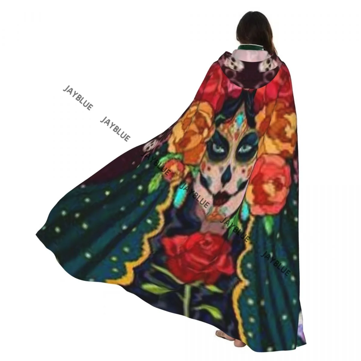 

Unisex Adult Colorful Sugar Skulls Pattern Cloak with Hood Long Witch Costume Cosplay