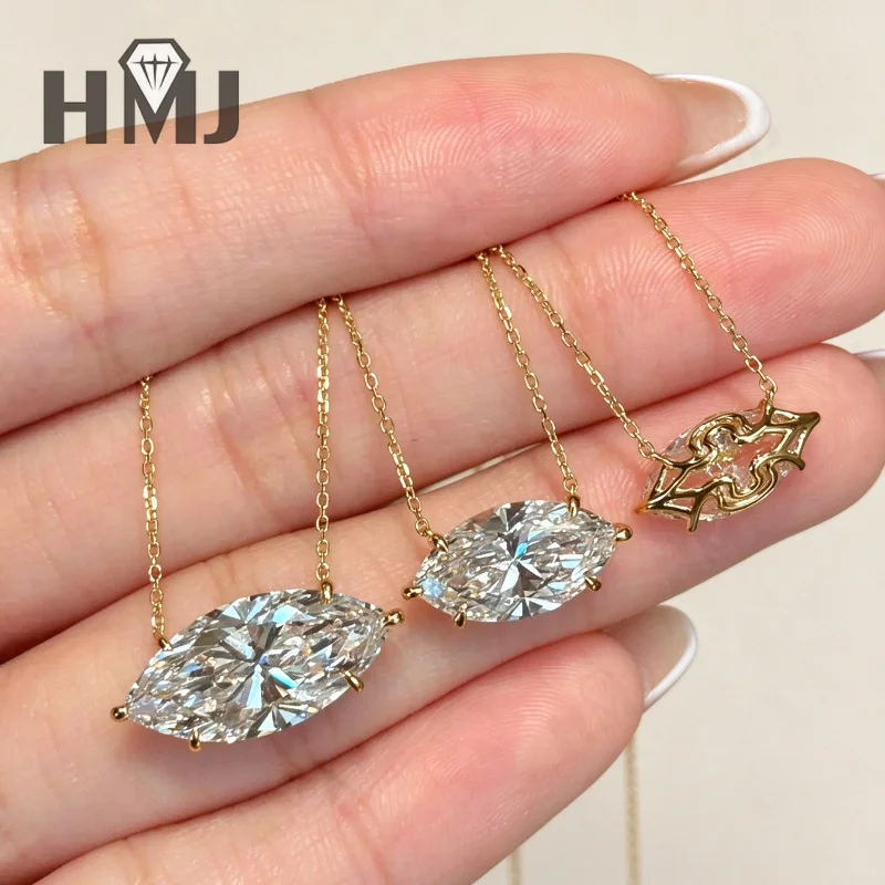 Marquise-Schliff Halskette Solitär-Diamant 3CT S925 Silber 14K Gold East West Anhänger für Damen Hochzeit Feiner Schmuck Geschenke Charms – Detail 7